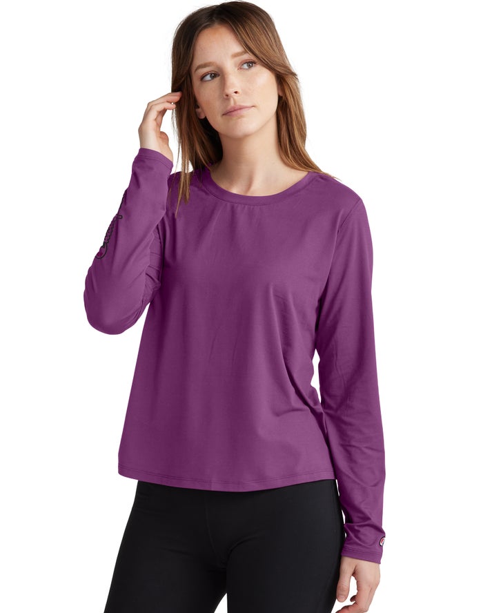 Champion Soft Touch Cutout Long-Sleeve Kadın Tişört Koyu Mor ( SXFGHV260 )